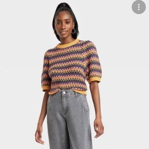 Puff Elbow-Sleeve Crewneck Pullover Fall Sweater